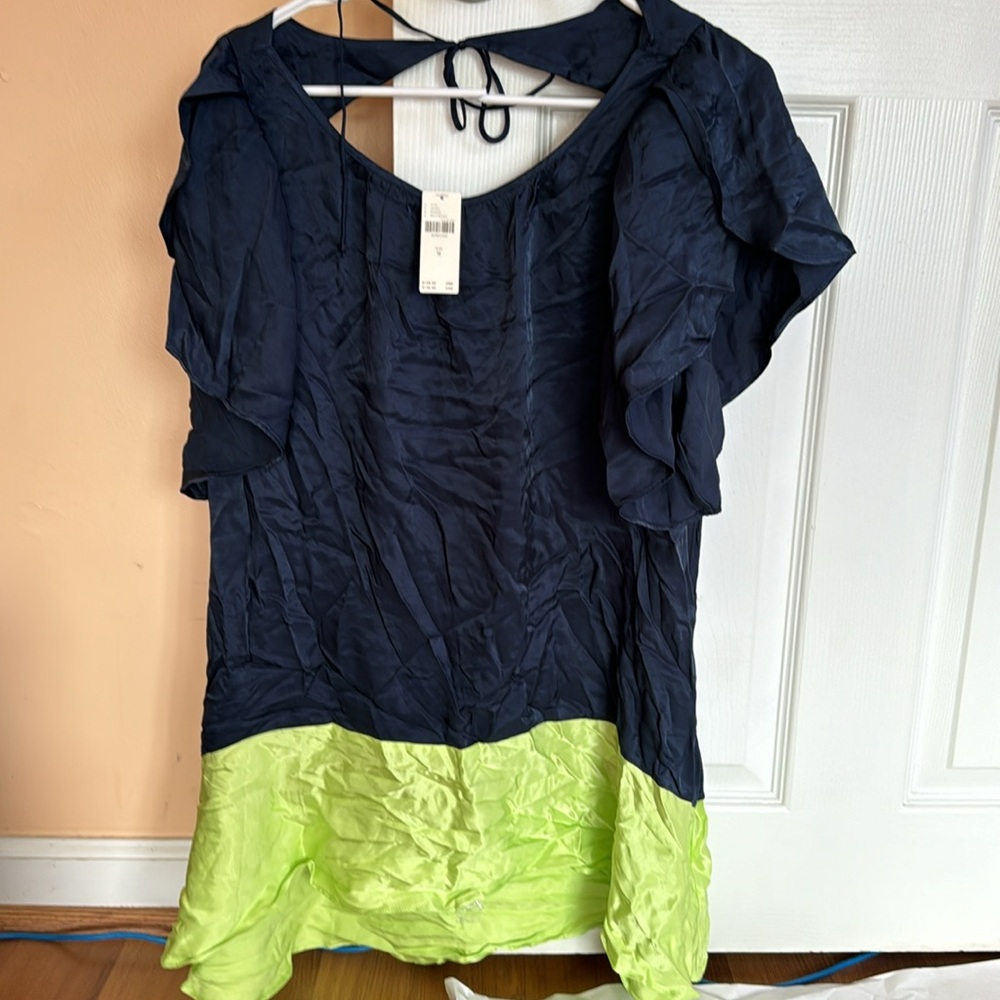 Maeve Blue and Green Ruffled Mini Dress